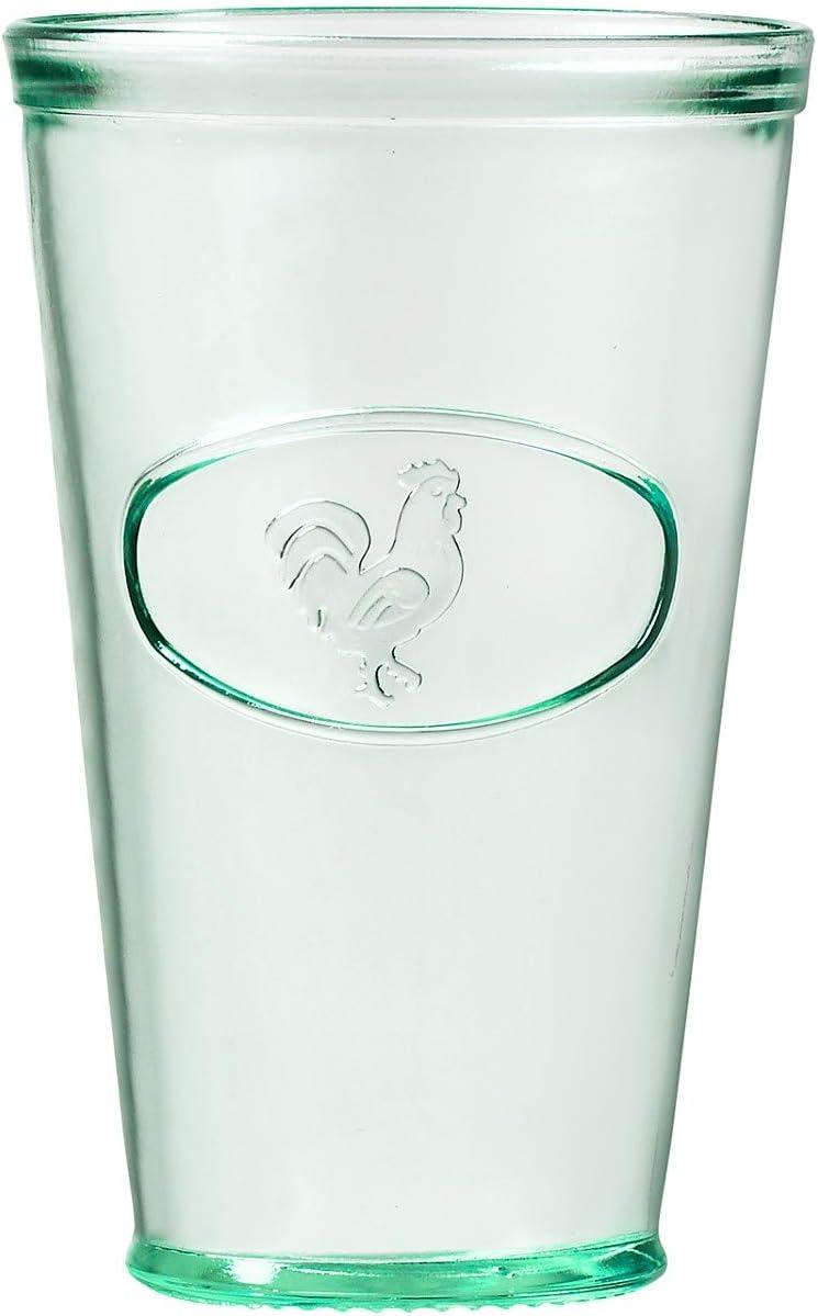 Amici Home Italian Recycled Green Rooster Hiball Glass, Drinking Glassware with Green Tint, Embossed Rooster Icon, Set of 6,16-Ounce