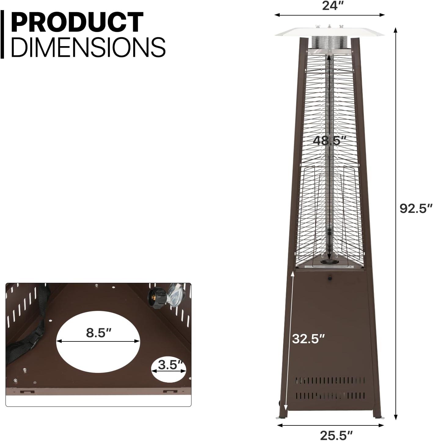 MoNiBloom Propane Patio Heater 42,000 BTU Pyramid Outdoor Freestanding Space Heater with Wheels for Patio Backyard Garden, Coffee