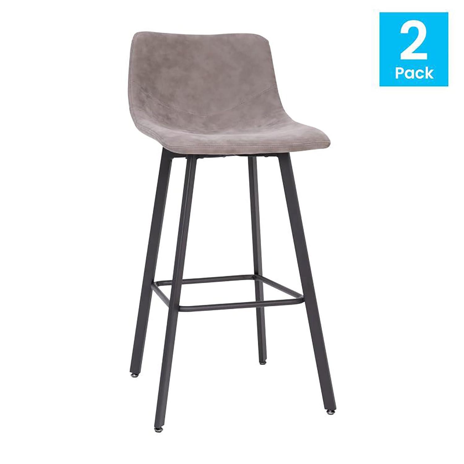 Flash Furniture Set of 2 Commercial Indoor Armless Iron Barstools - Gray LeatherSoft