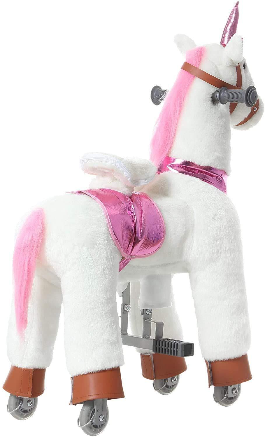 JoJoPooNy Ride on Unicorn Toys for Girls, Ride on Horse Riding Pony for Children 3-6 Years Old, Rideable Plush Walking Horse Animal with Wheels