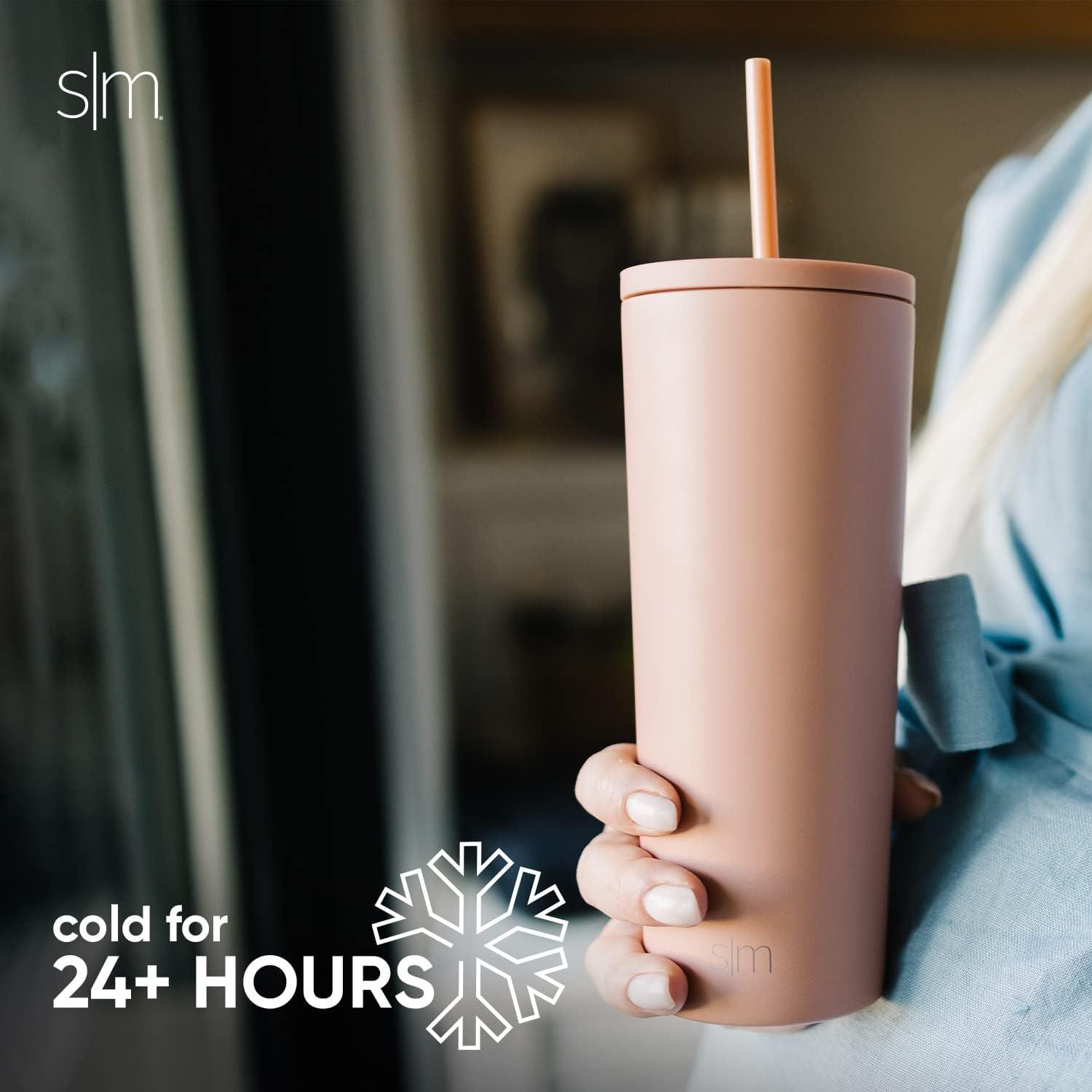 INKEDZ Simple Modern Insulated Tumbler with Lid and Straw | Iced Coffee Cup Reusable Stainless Steel Water Bottle Travel Mug | Gifts for Women Men Her Him | Classic Collection | 24oz | Almond Birch