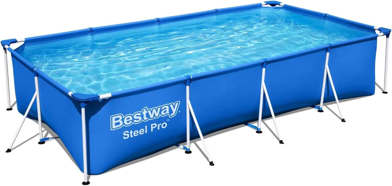 Bestway Steel Pro 13 Foot x 32 Inch Rectangular Above Ground Outdoor Pool Steel Framed Vinyl Swimming Pool with 1,506 Gallon Water Capacity, Blue