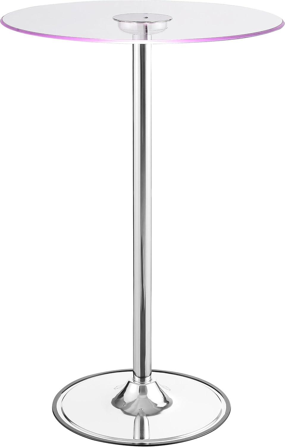 Coaster Company LED Round Pub Table, Chrome and Clear