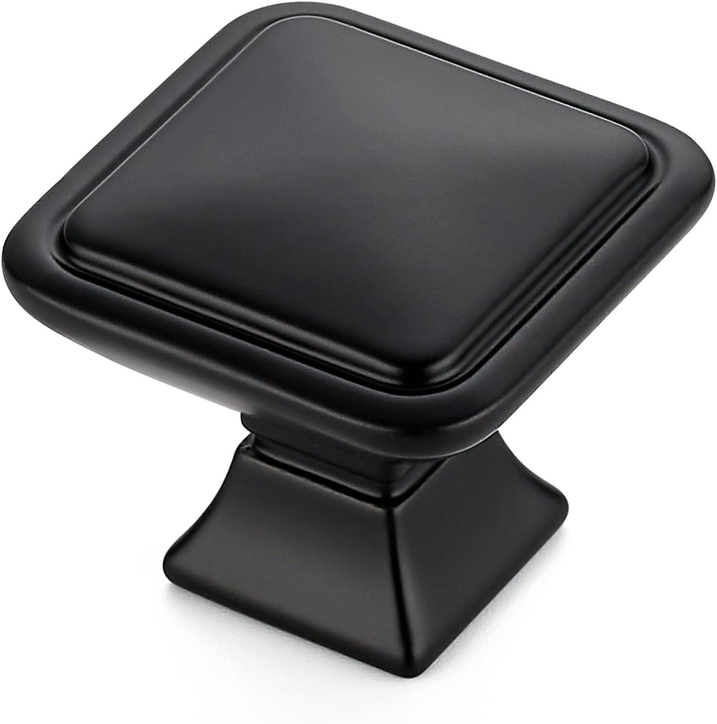 Matte Black Square Zinc Alloy Cabinet Knobs with Mounting Hardware