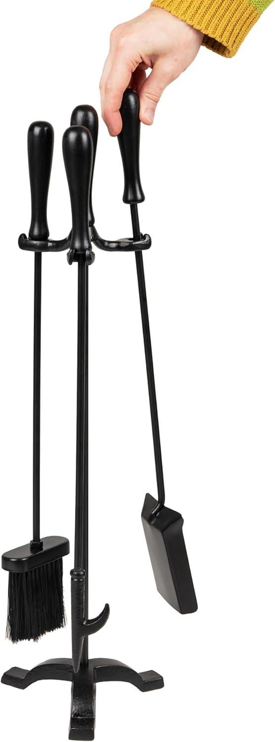 Symple Stuff Fireplace Tool Set, Poker, Ash Brush, Shovel Scoop, Stand, Wrought Iron and Steel, 6.25"L x 6.25"W x 30"H