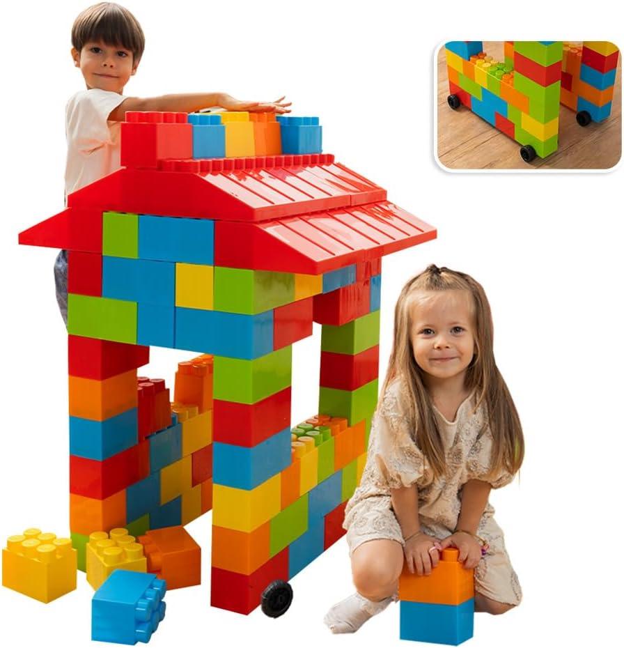 PLATPORTS Huge Blocks - Giant Plastic Blocks - Big Blocks - Jumbo Blocks - Big Building Blocks Jumbo - Jumbo Building Blocks - 86 Pieces Large Blocks for Kids Ages 1 to 8 with Wheels