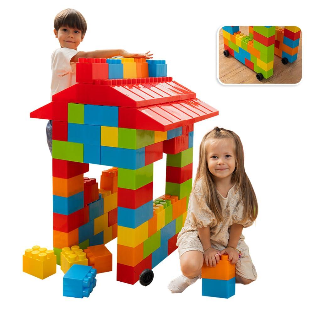 PLATPORTS Huge Blocks - Giant Plastic Blocks - Big Blocks - Jumbo Blocks - Big Building Blocks Jumbo - Jumbo Building Blocks - 86 Pieces Large Blocks for Kids Ages 1 to 8 with Wheels