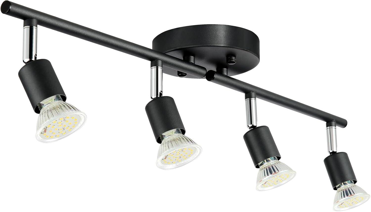 Matte Black Adjustable 4-Light LED Track Lighting Kit