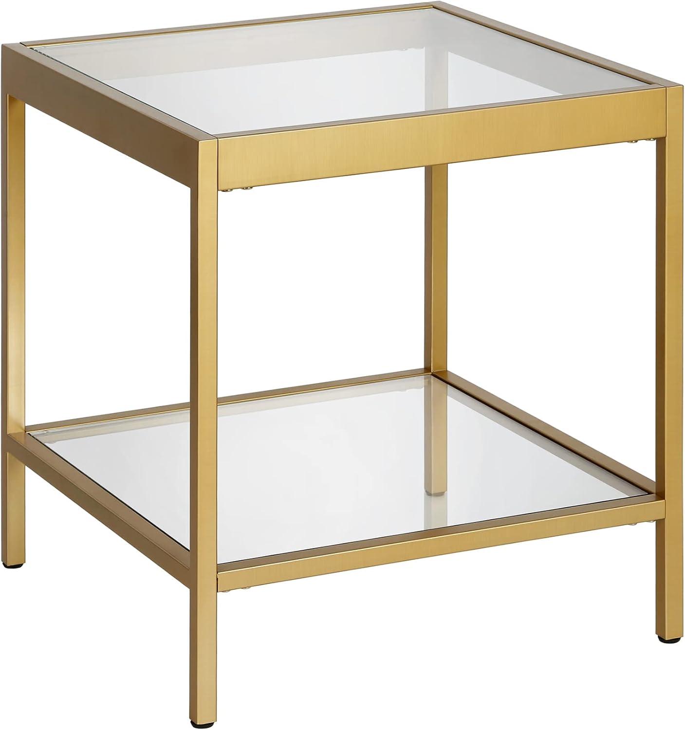 Evelyn&Zoe Alexis 20" Wide Square Side Table, Brass