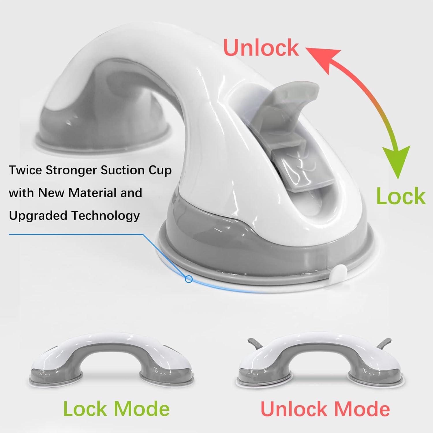 12-Inch White and Gray ADA Compliant Suction Grab Bars