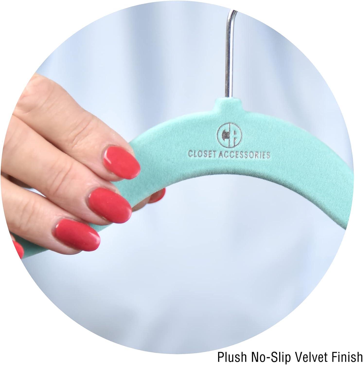 Juvale 50 Pack Non Slip Teal Velvet Clothes Hangers with Cascading Hooks Space Saving for Shirts, Coats, Pants, Suits, and Dresses, 17.5 Inches