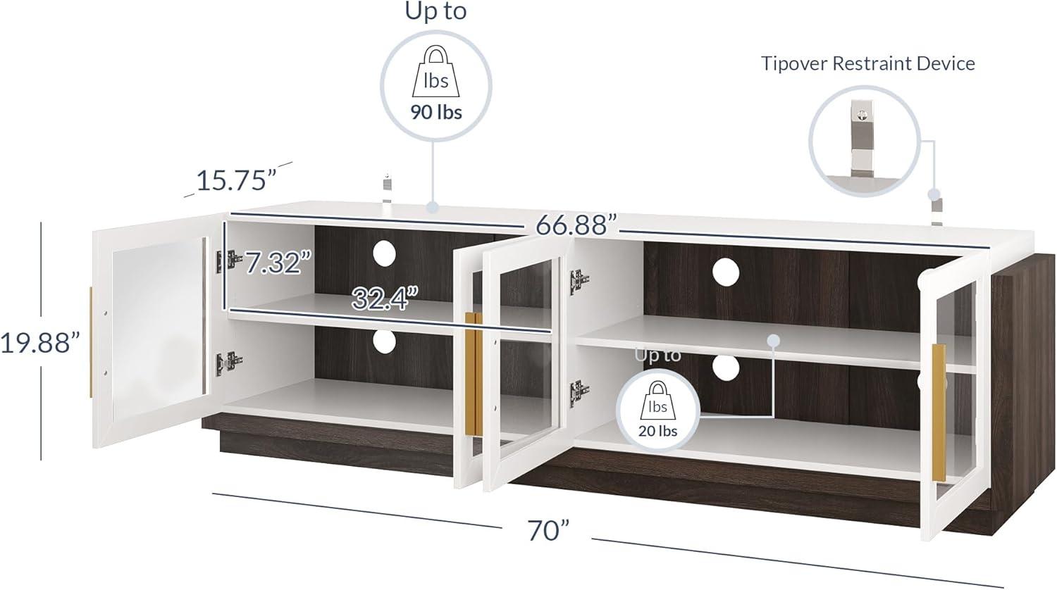 BELLEZE 70" TV Stand for TVs up to 75", Modern TV Stand & Entertainment Center with Shelves, Wood Storage Cabinet for Living Room or Bedroom - Brixston (White)