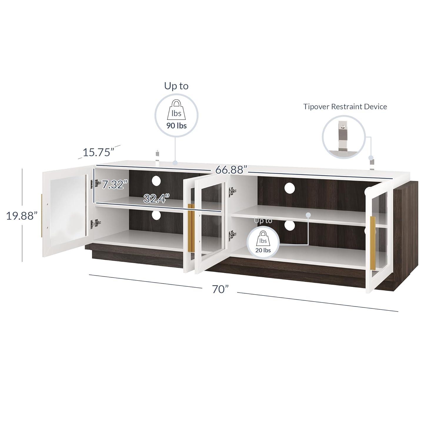 BELLEZE 70" TV Stand for TVs up to 75", Modern TV Stand & Entertainment Center with Shelves, Wood Storage Cabinet for Living Room or Bedroom - Brixston (White)