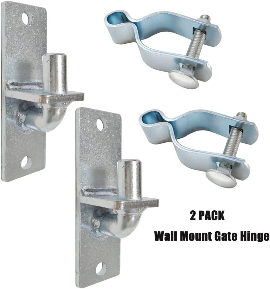 2 Pack 1-3/8 Inch Wall Mount Gate Hinge Metal Hinges Fence Post Chain Link Fence Frame Hinge Outdoor Gate Hardware (Screws Included)