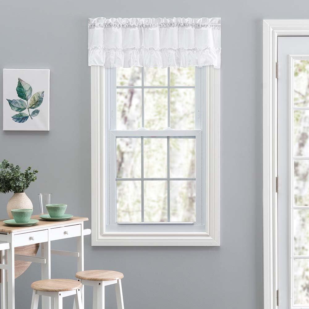 Ellis Stacey 1.5" Rod Pocket High Quality Fabric Solid Color Window Ruffled Filler Valance 54"x13" White