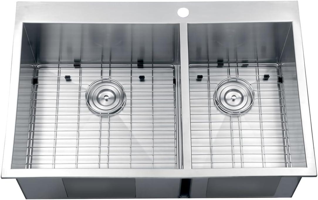 Ruvati 33 x 22 inch Drop-in 60/40 Double Bowl Zero Radius Topmount Stainless Steel Kitchen Sink