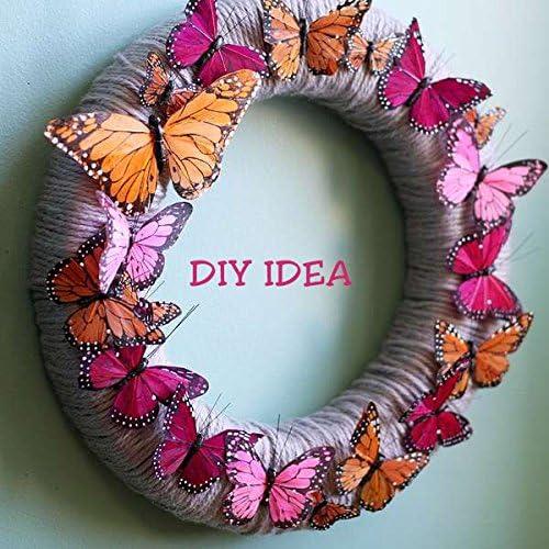 Set of 12 Multi Color Natural Feather Butterflies 2.5 inch with Clip for Home Decoration, Floral Arrangements, Wreaths and Arts & Crafts