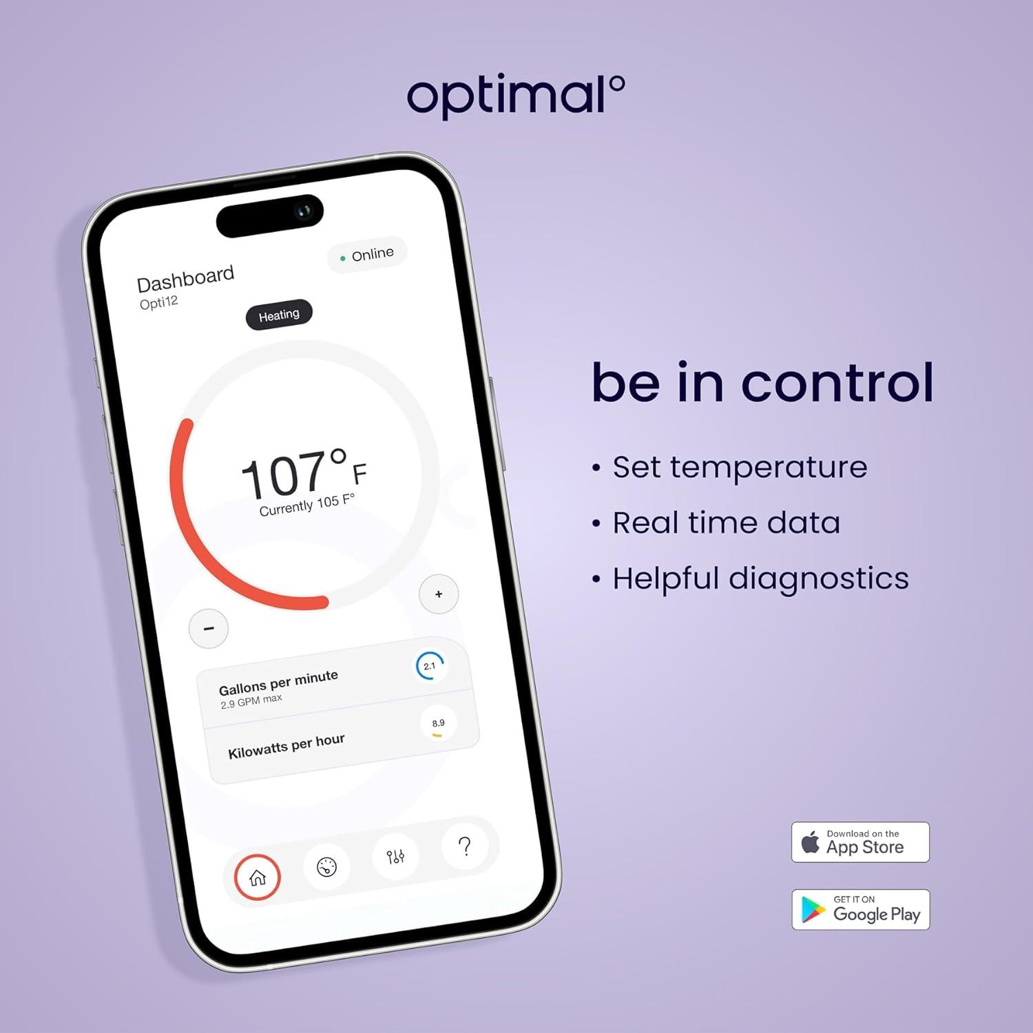 Optimal Calentador de Agua Eléctrico Inteligente sin Tanque de 12kw 2,5 GPM / Opti 12