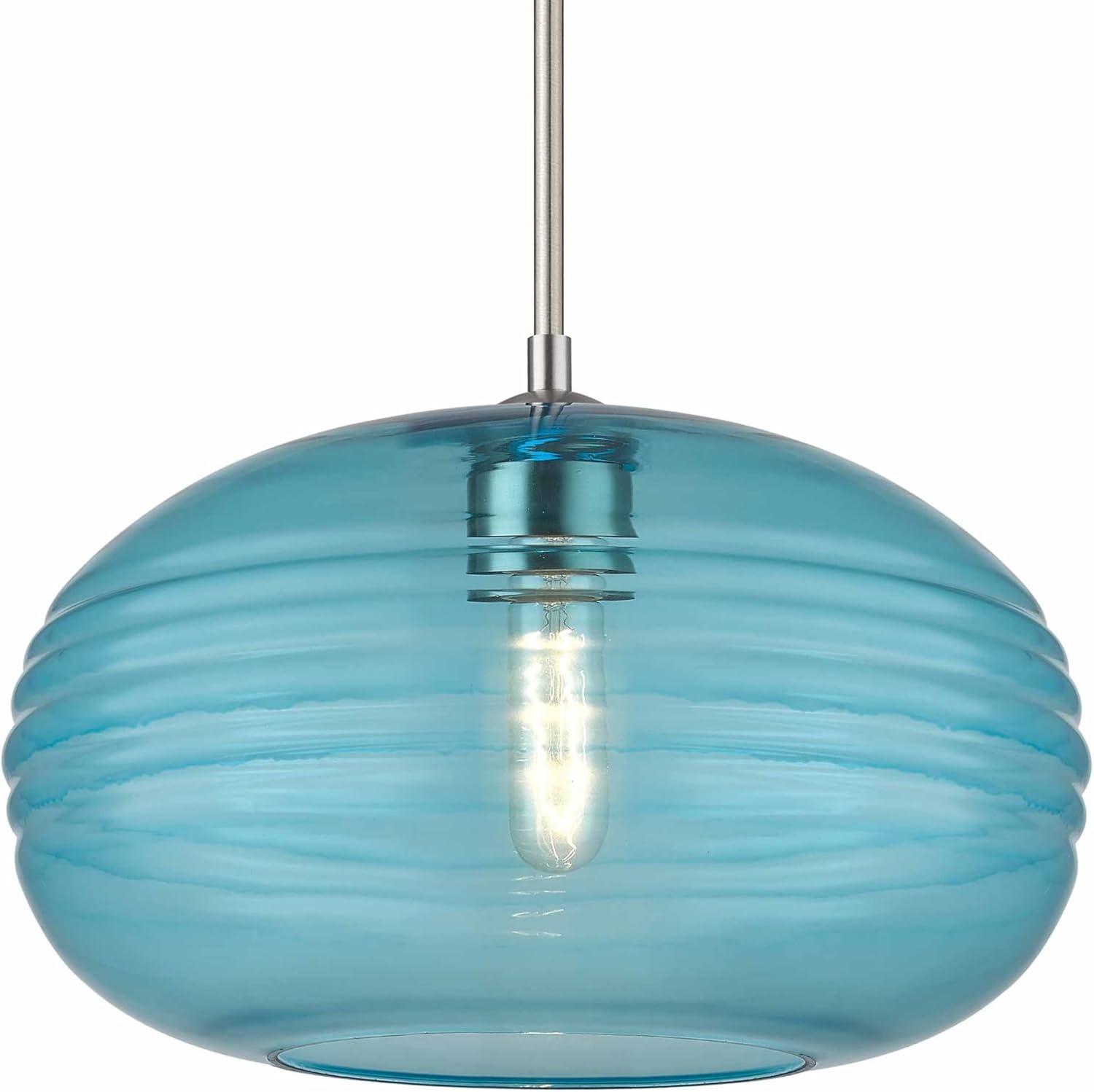 Harmony Translucent Blue Glass & Brushed Nickel 14" Pendant Light