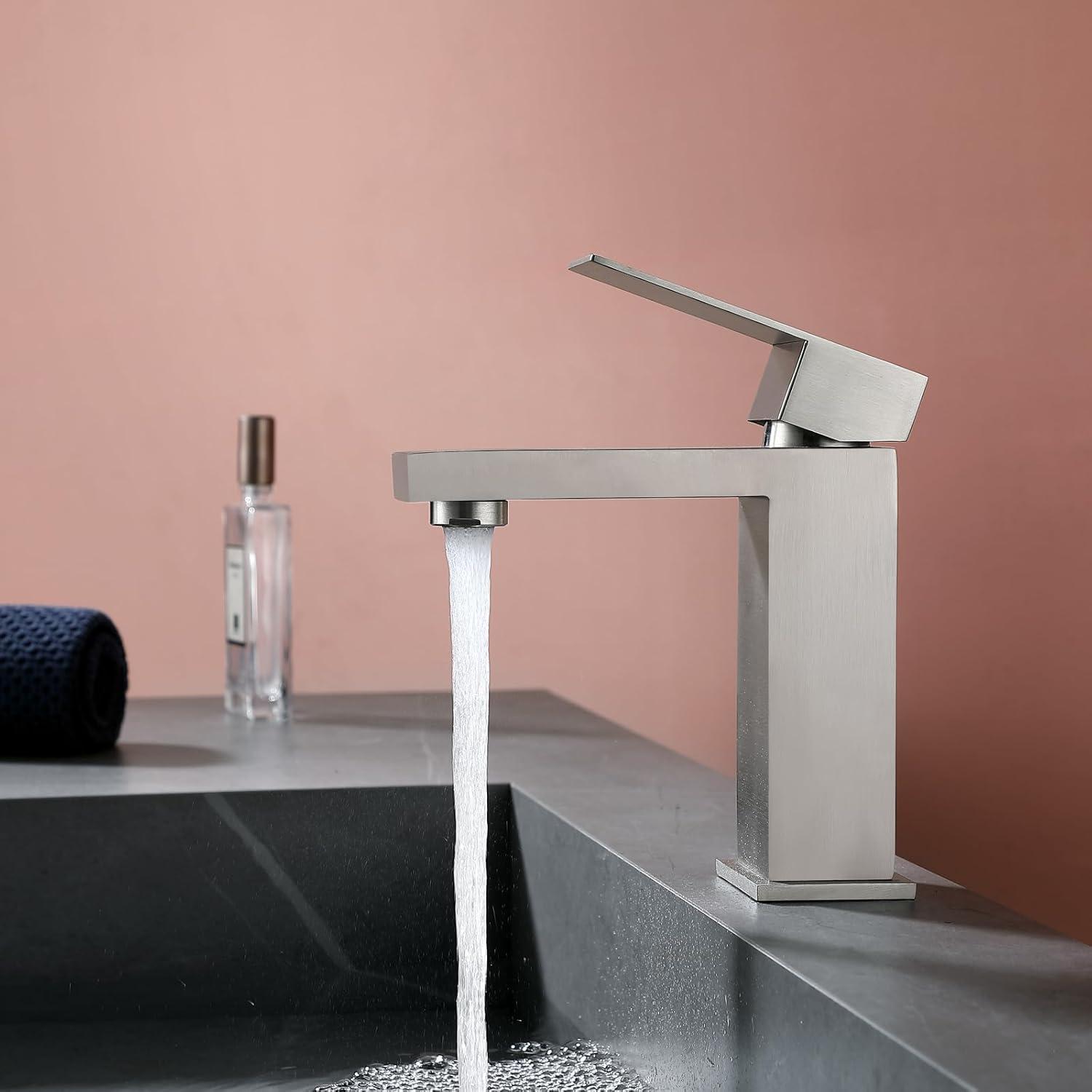 Matte Black Single Handle Bathroom Sink Faucet, Stainless Steel Bathroom Faucet with cUPC Certified Water Supply Hoses, Commercial Vanity Faucet Modern Single Hole RV Bathroom Faucets