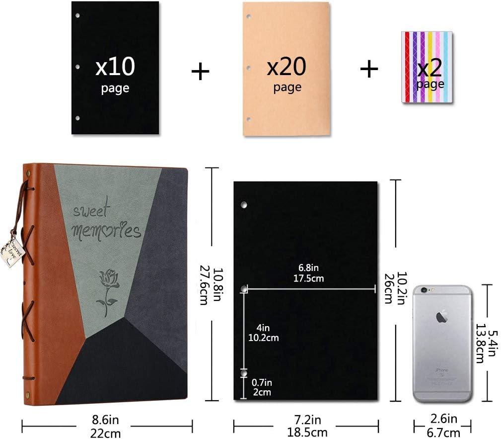 ZEEYUAN Scrap Book Leather Photo Album Family Scrapbook Memory Photo Book 60 Pages, Mothers Day Gift for Mom Mother Scrapbook/Anniversary/Valentines Gifts (Gray)