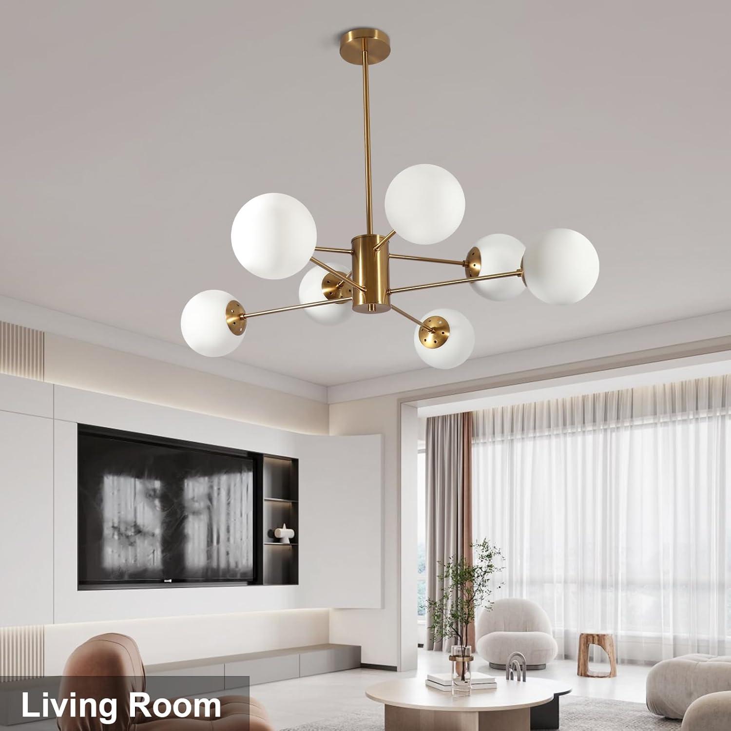 KCO Lighting 8-Light Glass Sputnik Chandelier Light Modern Gold Chandeliers Pendant Light Fixture Vintage Globe Ball Ceiling Flush Mount Light Fixture Kitchen Island