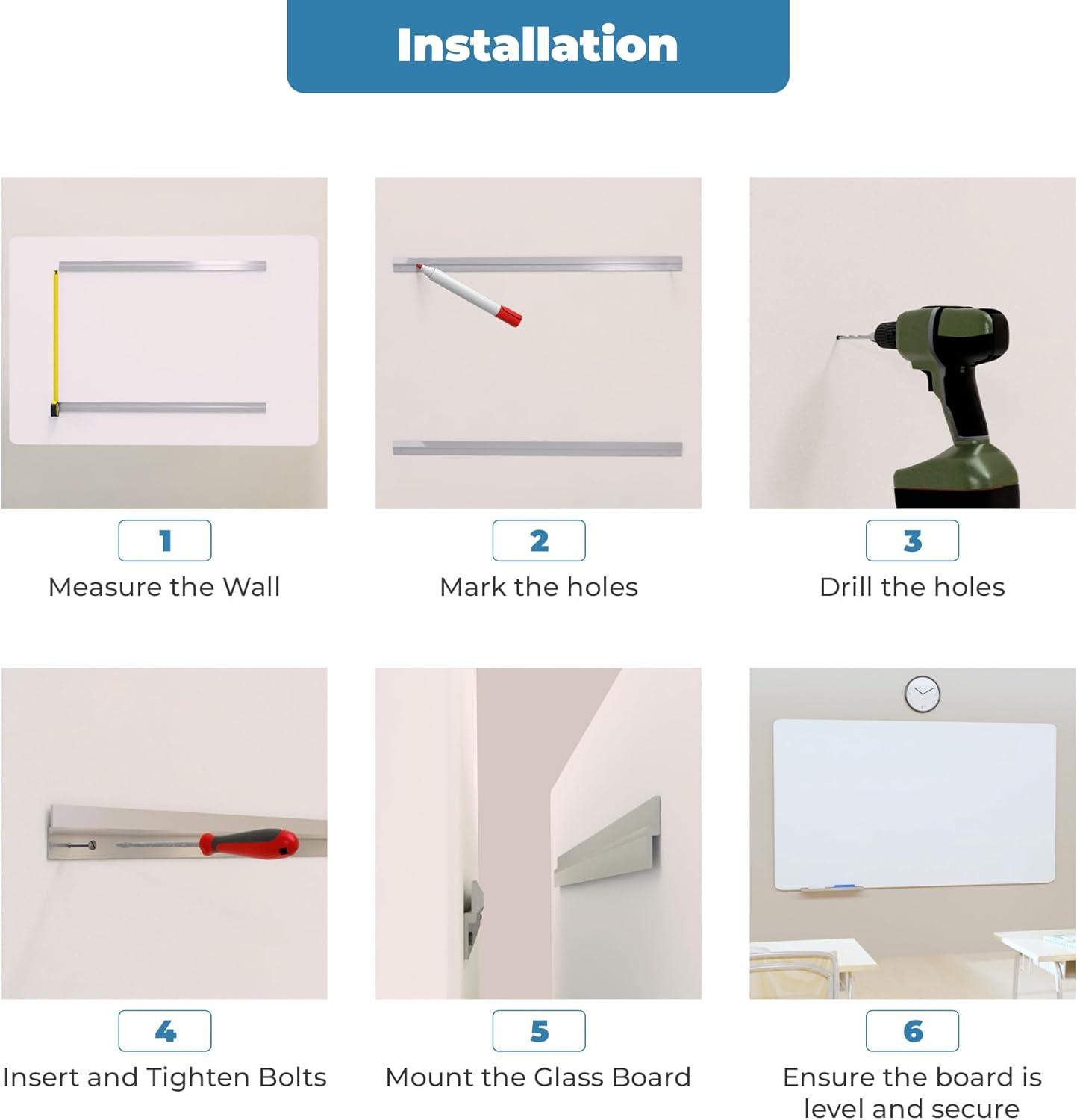 96" x 48" Frameless White Magnetic Glass Dry Erase Board