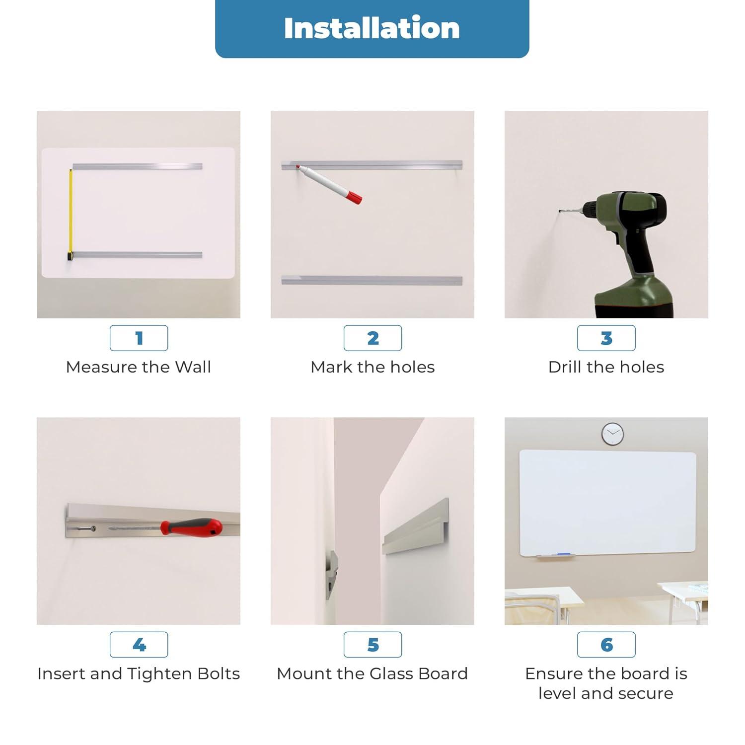 96" x 48" Frameless White Magnetic Glass Dry Erase Board