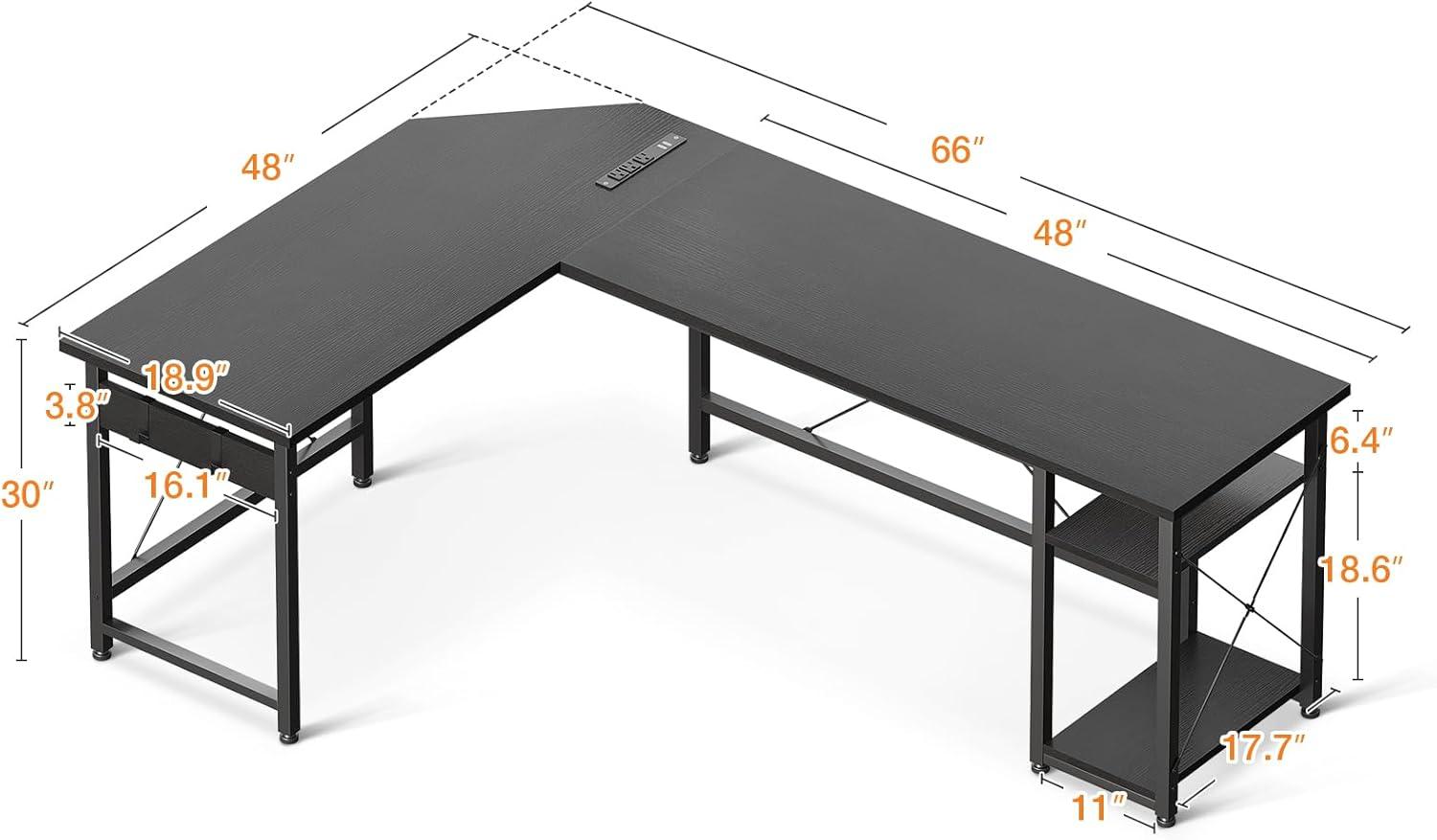 Black 59-Inch L-Shaped Gaming Desk with Power Outlet and USB Ports