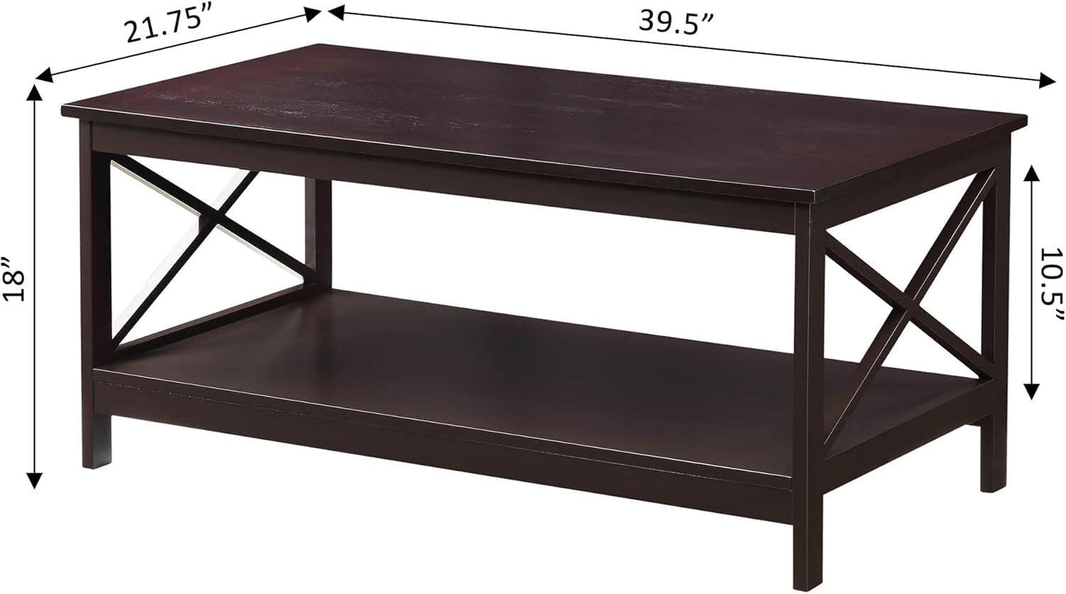Convenience Concepts Oxford Coffee Table with Shelf in Espresso Wood Finish