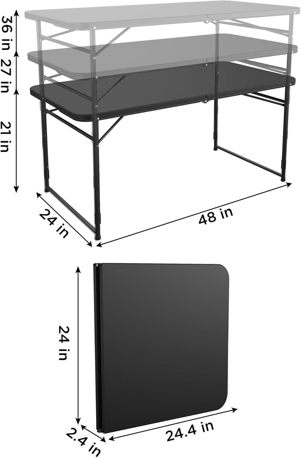 COSCO 24" x 48" Adjustable Height Folding Resin Utility Table, Black