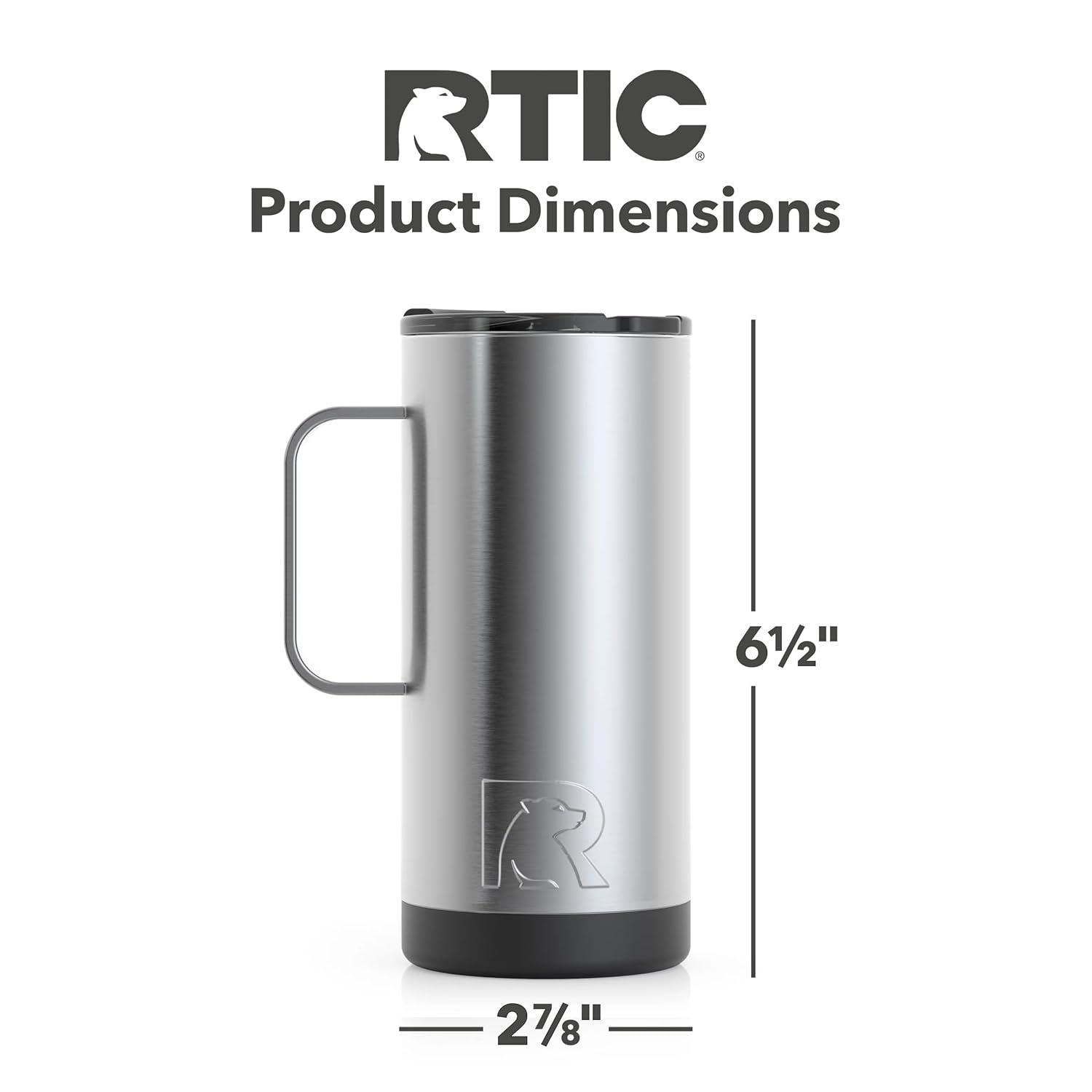 RTIC 16 oz Coffee Travel Mug with Lid and Handle, Stainless Steel Vacuum-Insulated Mugs, Leak, Spill Proof, Hot Beverage and Cold, Portable Thermal Tumbler Cup for Car, Camping