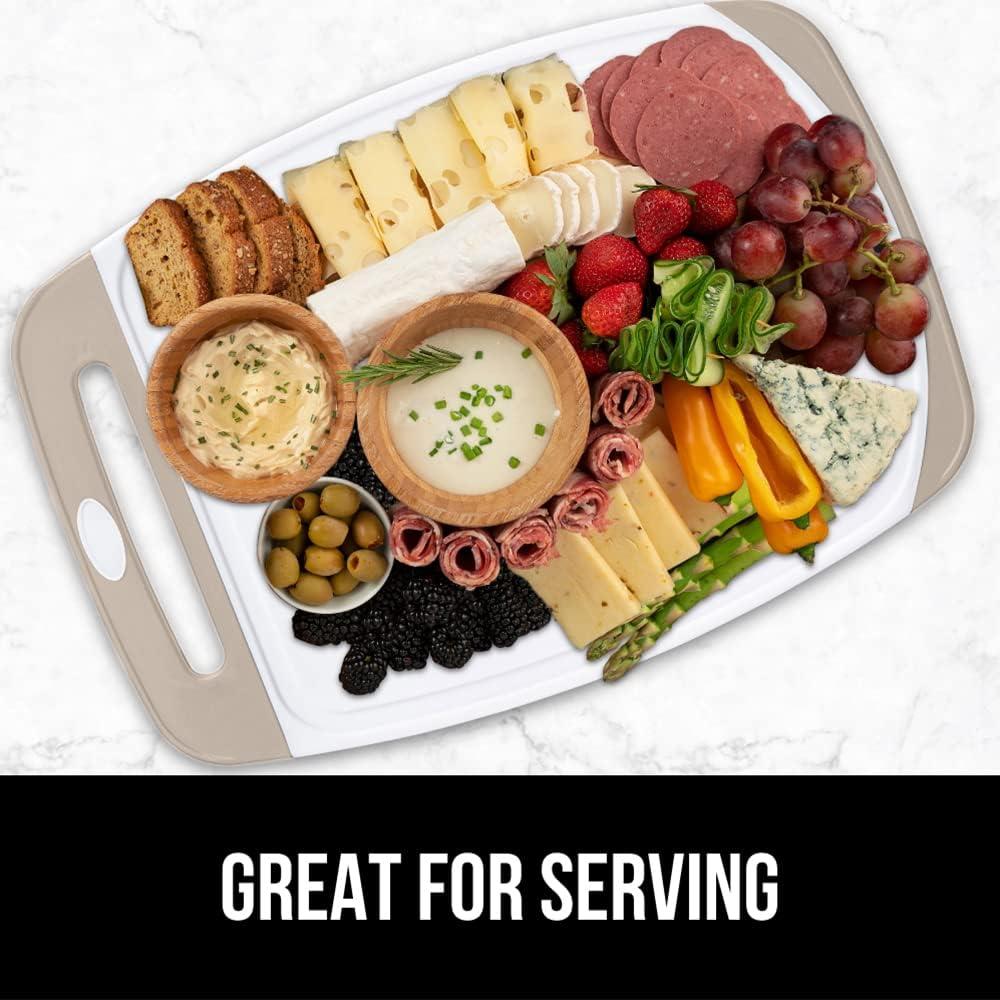 GORILLA GRIP Oversized 100% BPA Free Reversible Kitchen Cutting Board Set of 3, Juice Grooves, Dishwasher Safe, Almond