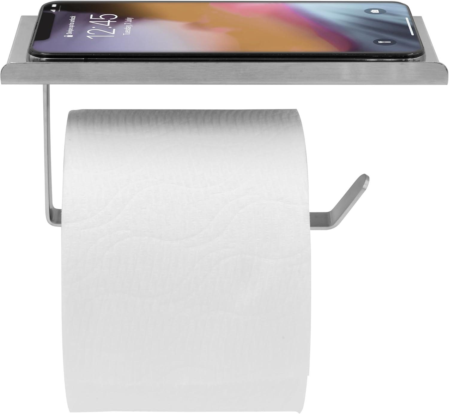 Homefits Wall Mount Toilet Paper Holder with Shelf Stainless Steel Bathroom Phone Holder