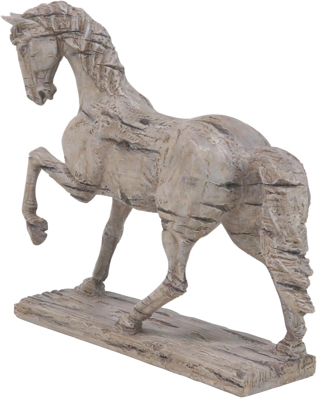 Beige Resin Prancing Horse Figurine with Weathered Finish