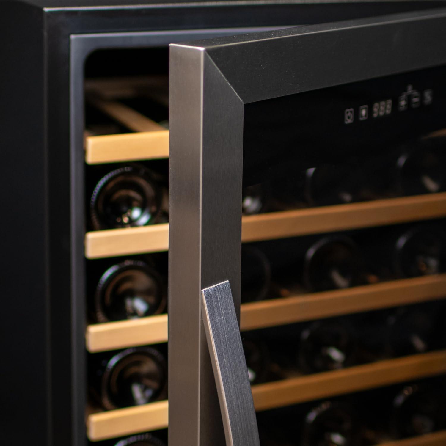 Stainless Steel 33-Bottle Freestanding Wine Cooler with LED Lighting