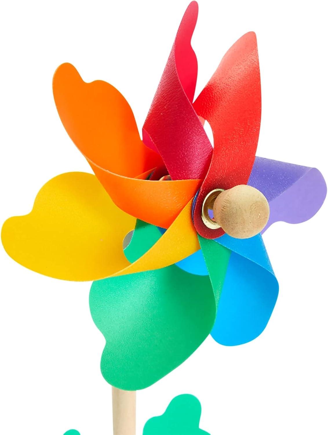 Blue Panda 12-Pack Rainbow Flower Pinwheels for Yard and Garden - Wind Spinners and Outdoor Party Favors for Kids