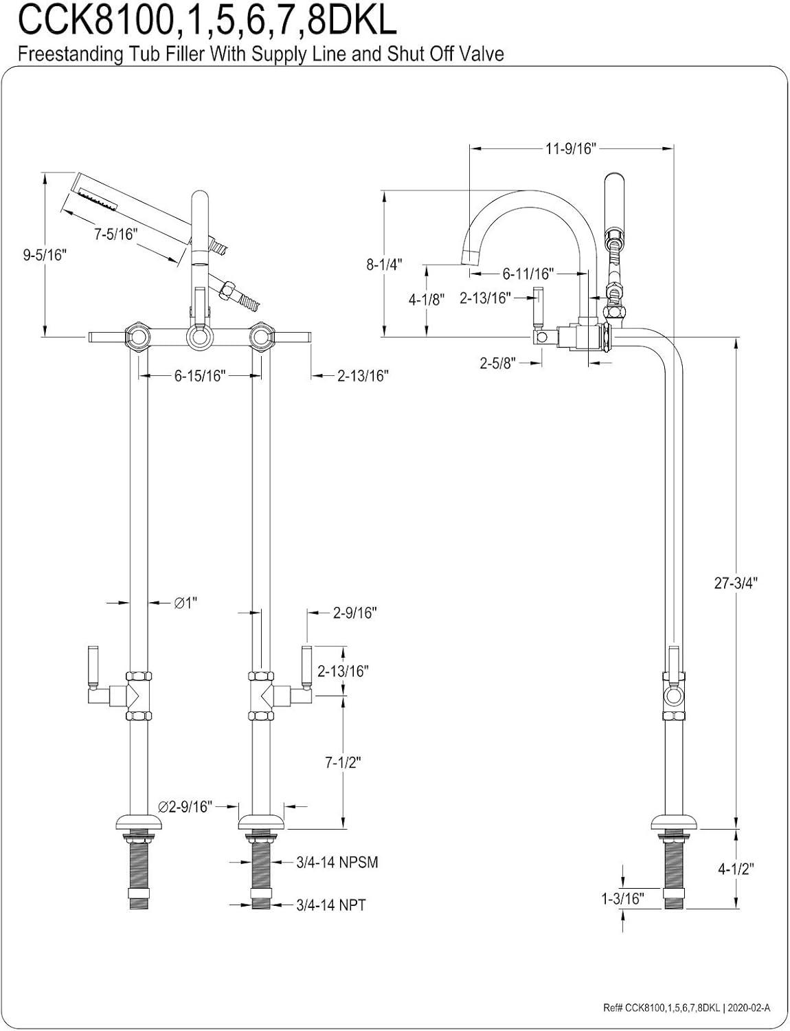Kingston Brass Concord Freestanding Tub Faucet with Supply Line and Stop Valve