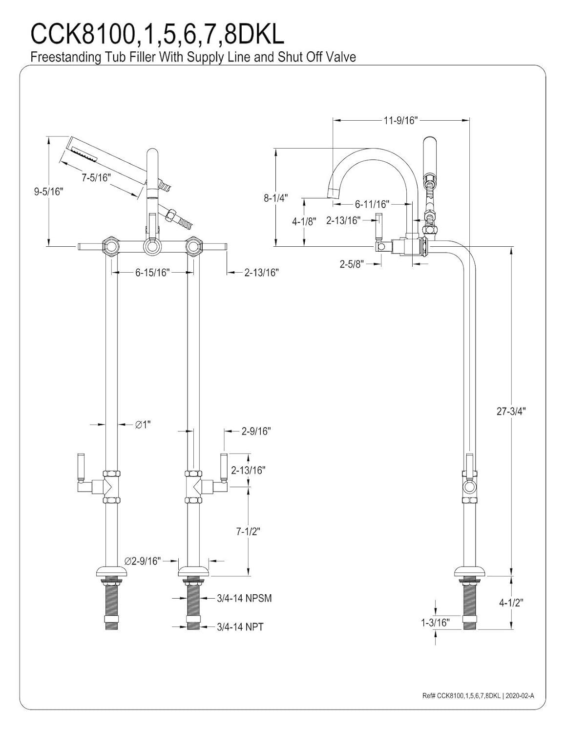 Kingston Brass Concord Freestanding Tub Faucet with Supply Line and Stop Valve