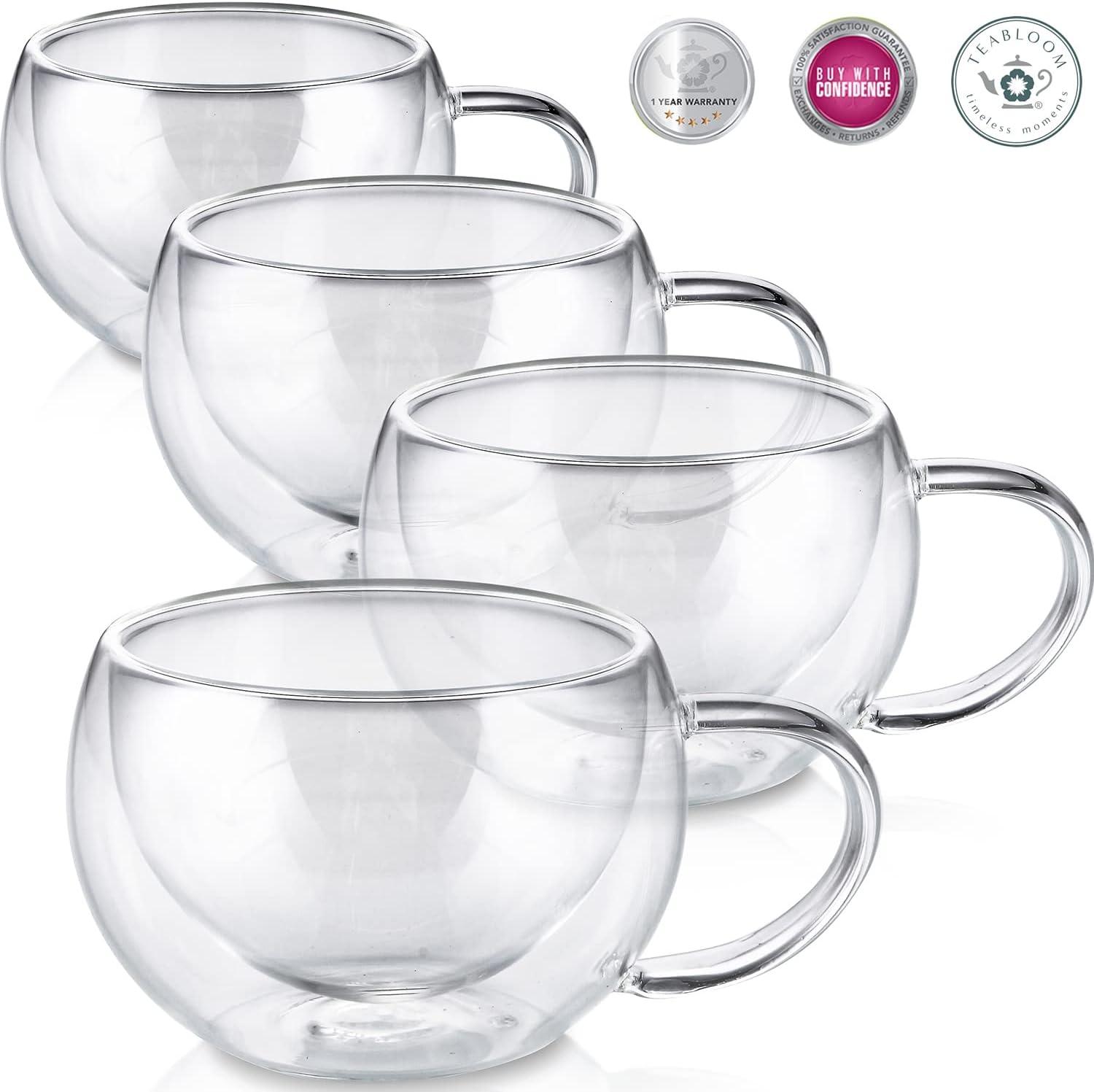 Teabloom MODERN CLASSIC® Double Walled Cups – Insulated Glass Cups - 6oz / 200ml (Set of 4)