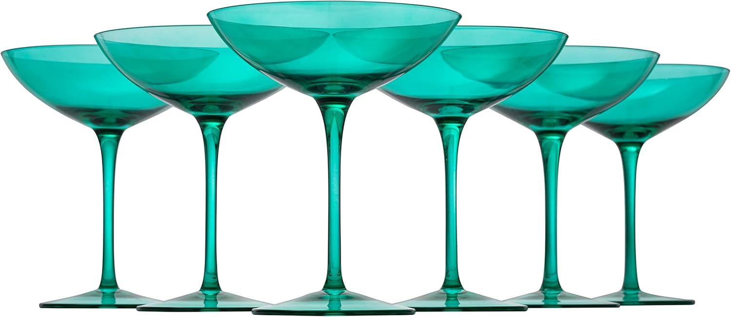 The Wine Savant Teal Colored Champagne & Cocktail Glasses, Beautiful Addition to Home Bar with a Unique Style & Decor - 6 pk