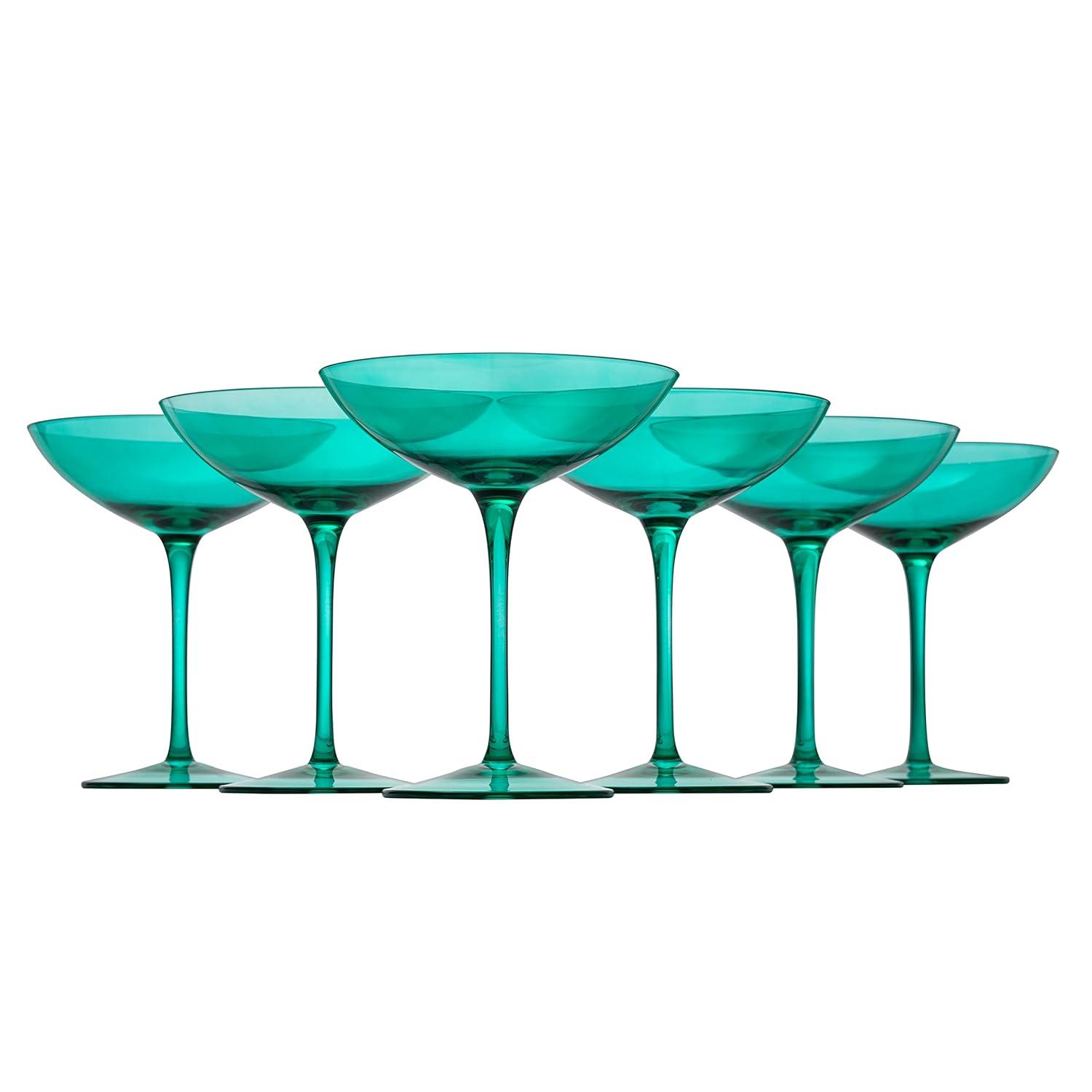 The Wine Savant Teal Colored Champagne & Cocktail Glasses, Beautiful Addition to Home Bar with a Unique Style & Decor - 6 pk