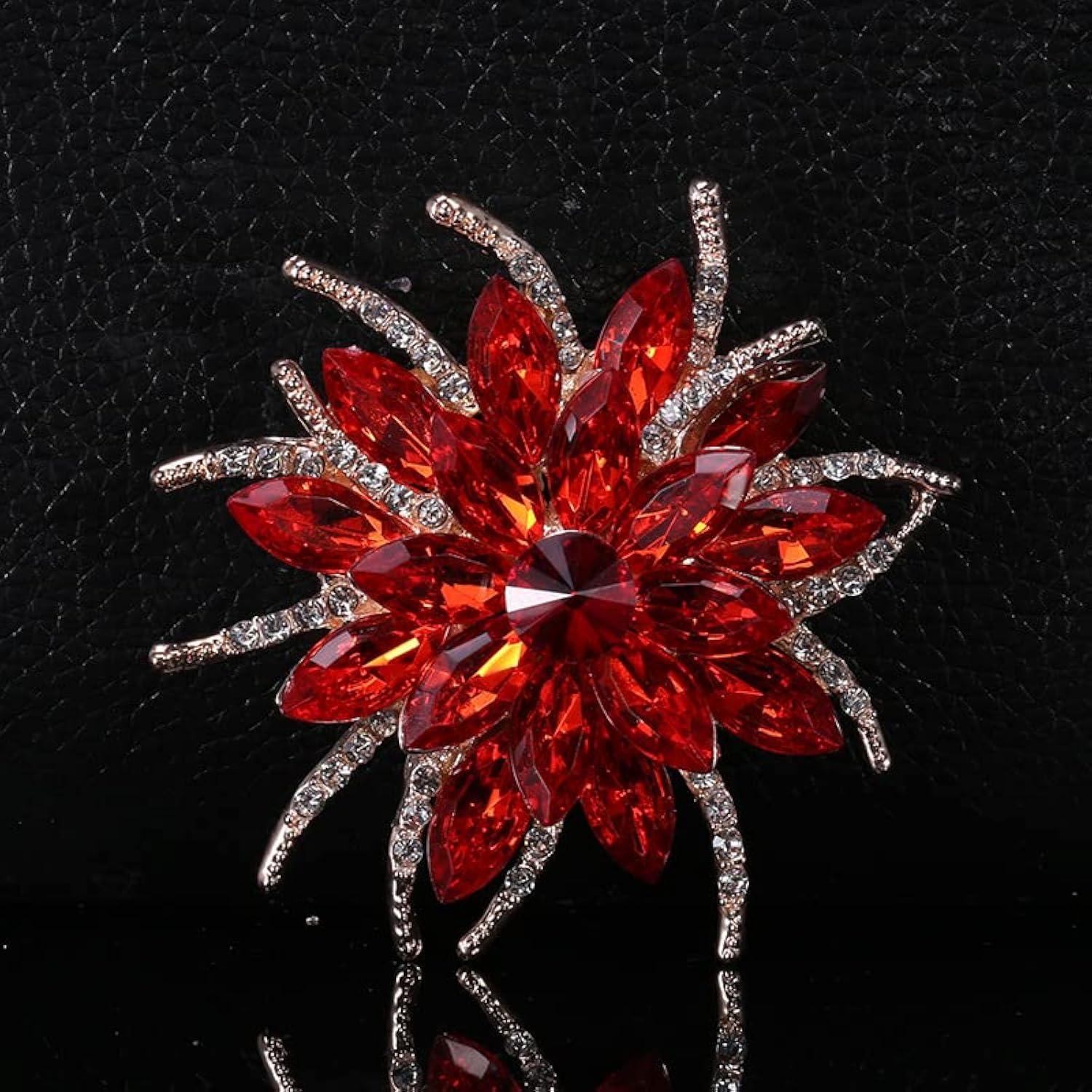Unique Bargains Women's Rhinestone Flower Brooch Pin Red