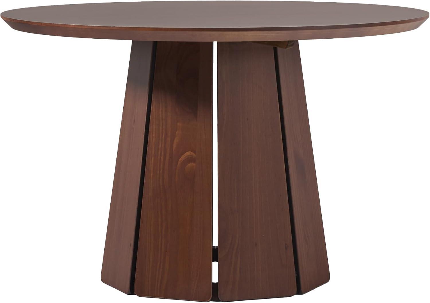 Walker Edison Modern 48" Round Solid Wood Pedestal Dining Table, Brown