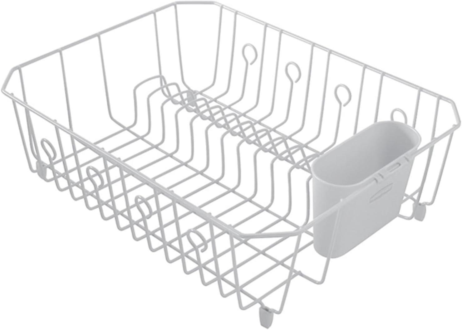 Large White Metal Foldable Dish Drainer with Utensil Cup