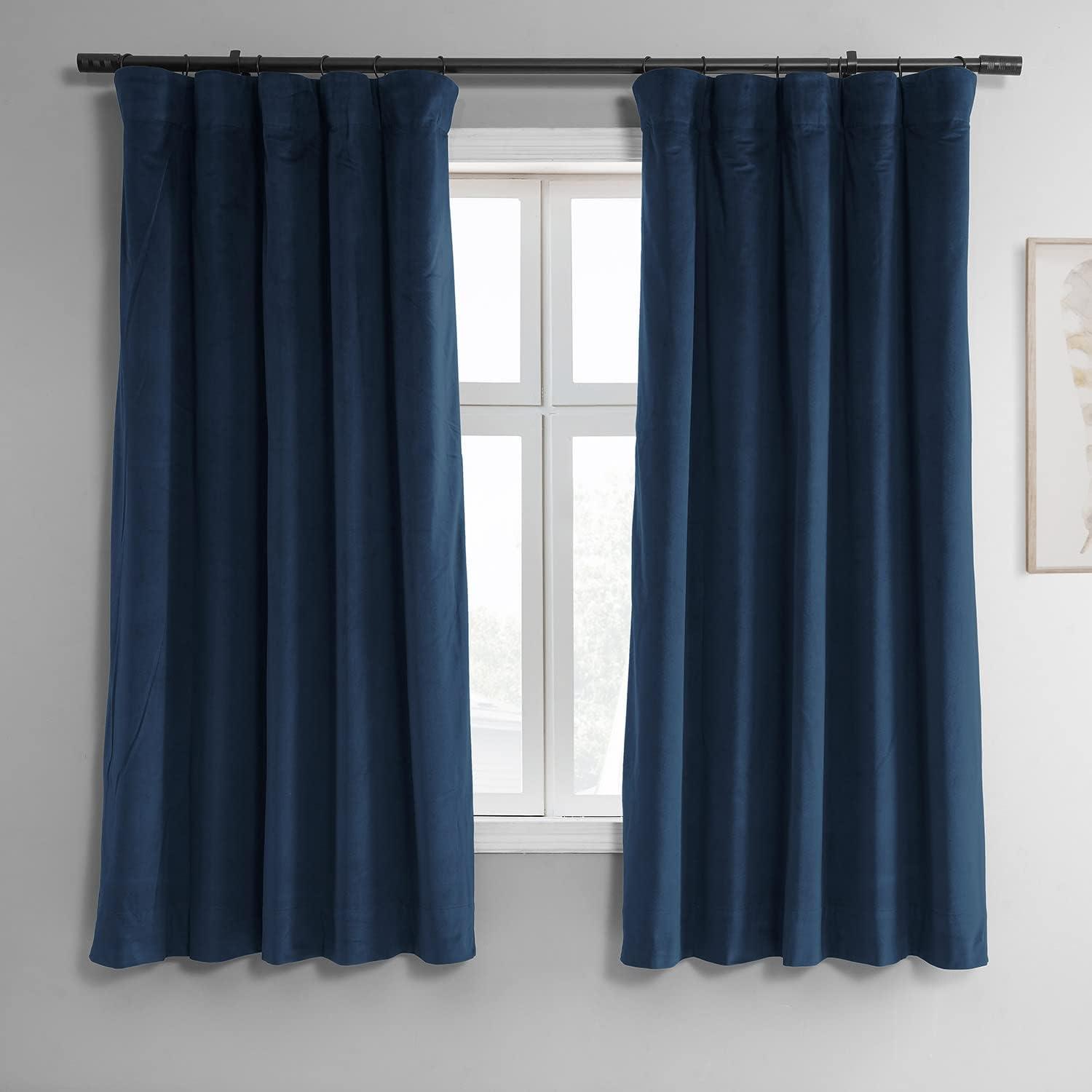 Half Price Drapes Signature Midnight Blue Velvet Blackout Curtains For Bedrooms (1 Panel), 50WX 84L