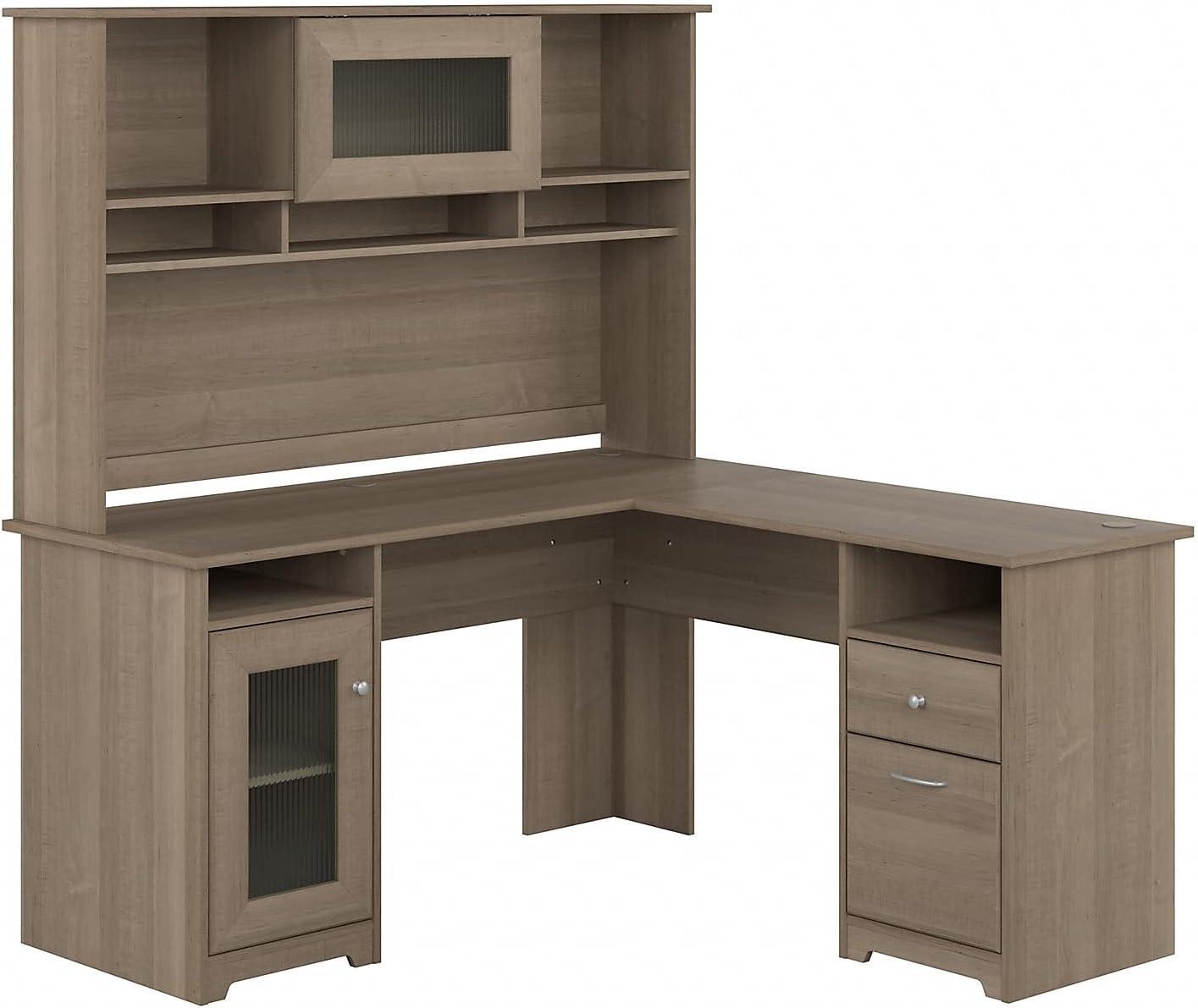 Bush Furniture Cabot 60" L Desk and Hutch with Storage, Ash Gray