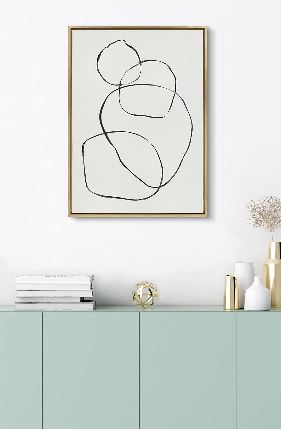 28" x 38" Sylvie 869 Going in Circles Framed Canvas by Teju Reval of SnazzyHues Gold: Modern Wall Art