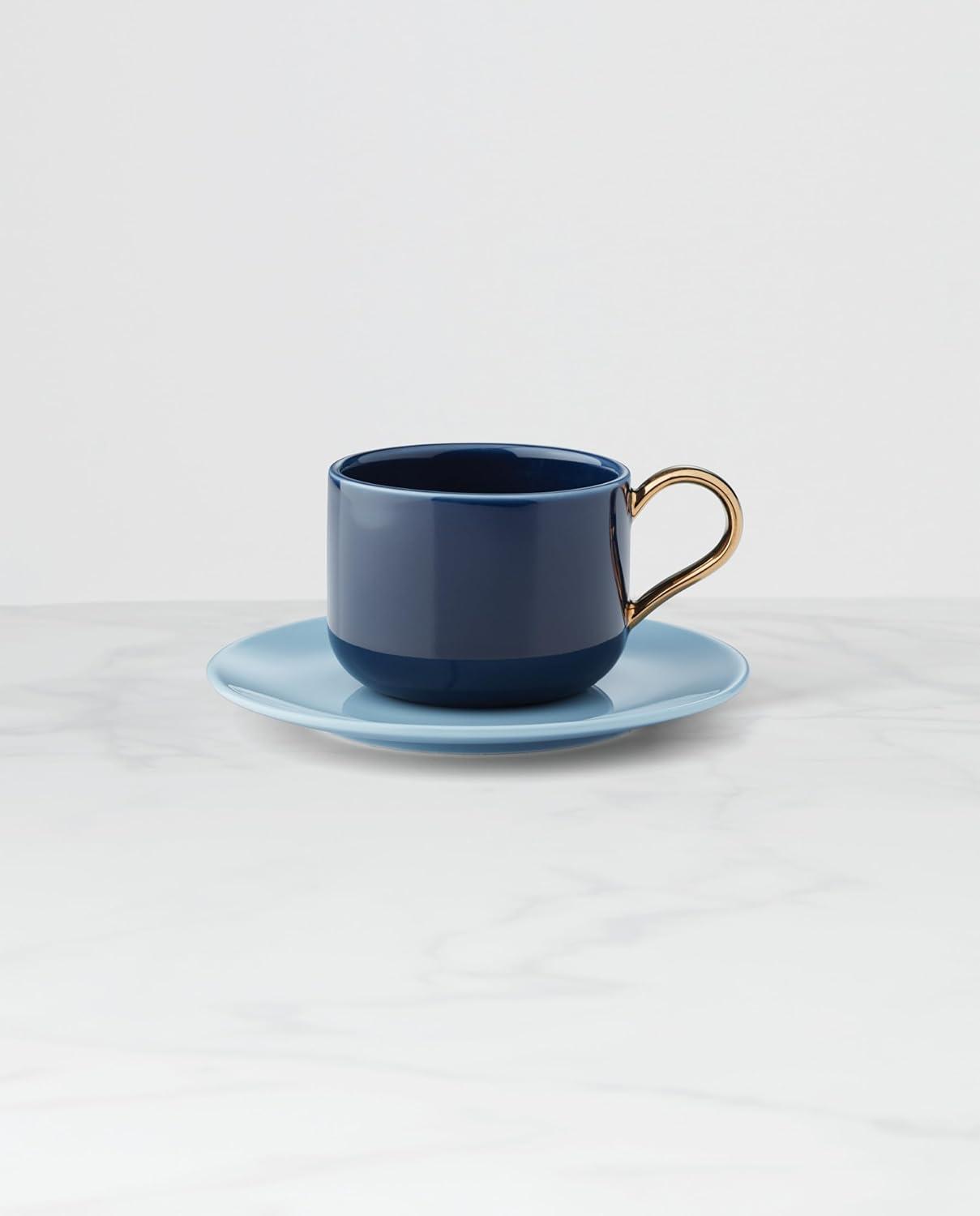 Navy and Light Blue Porcelain Cup and Saucer Set