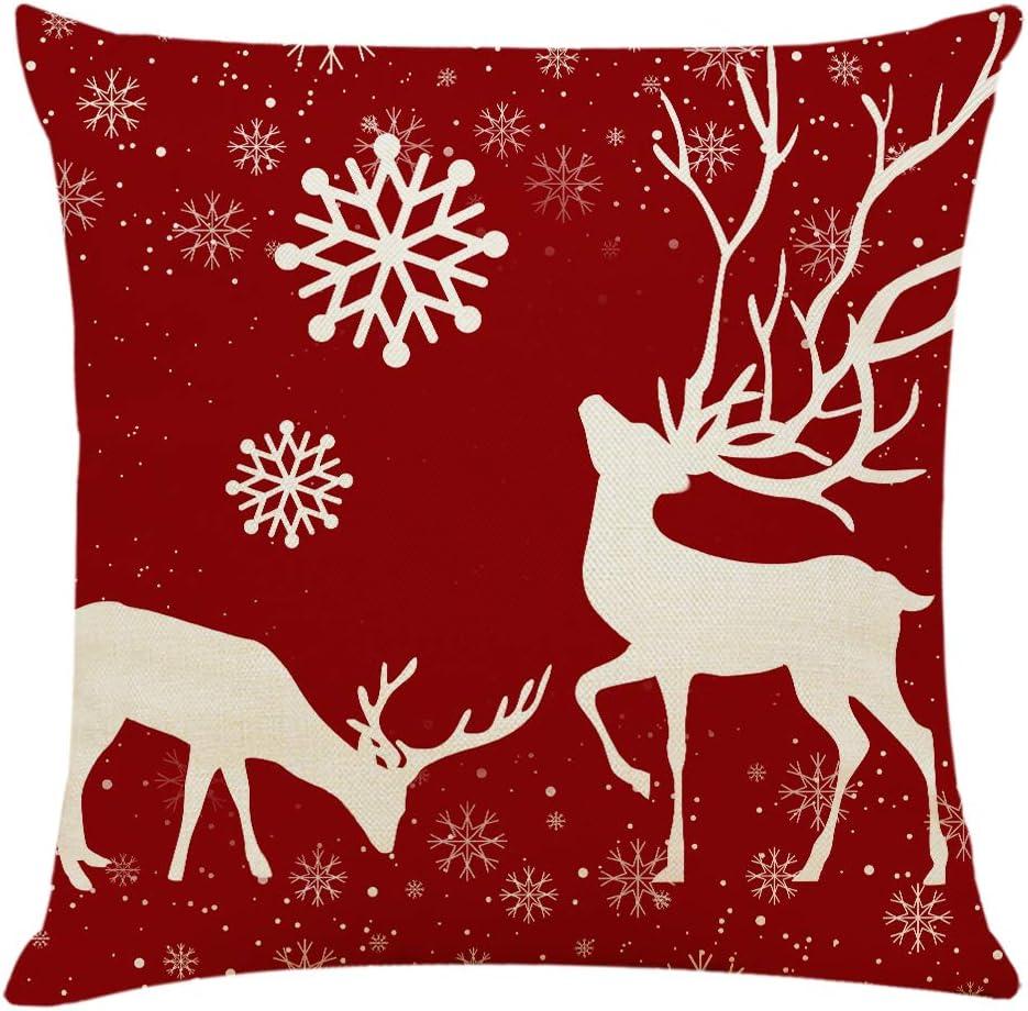 Festive Red and White Cotton Christmas Pillow Covers Set